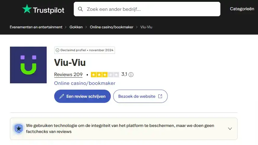 Actuele reviewpagina voor Viu-viu met spelersreacties, zonder zichtbare persoonsgegevens