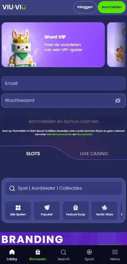 Actuele Viu-viu mobiele browserinterface op een smartphoneviewport